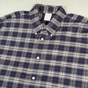 Brooks Brothers Shirt Mens 2XL Blue Plaid Regent Button Down Logo Non Iron